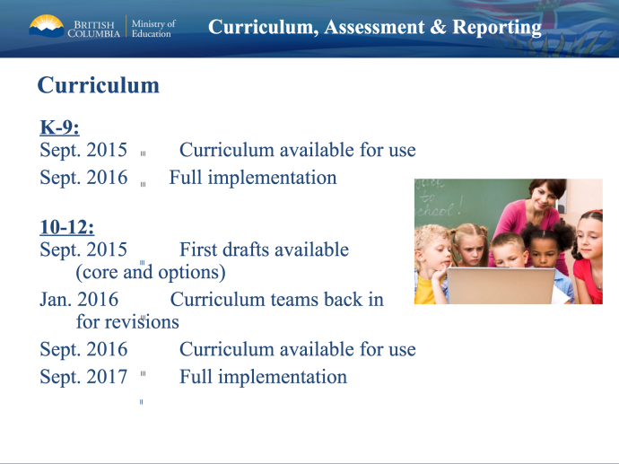 BC's Ministry of Education Curriculum Timelines